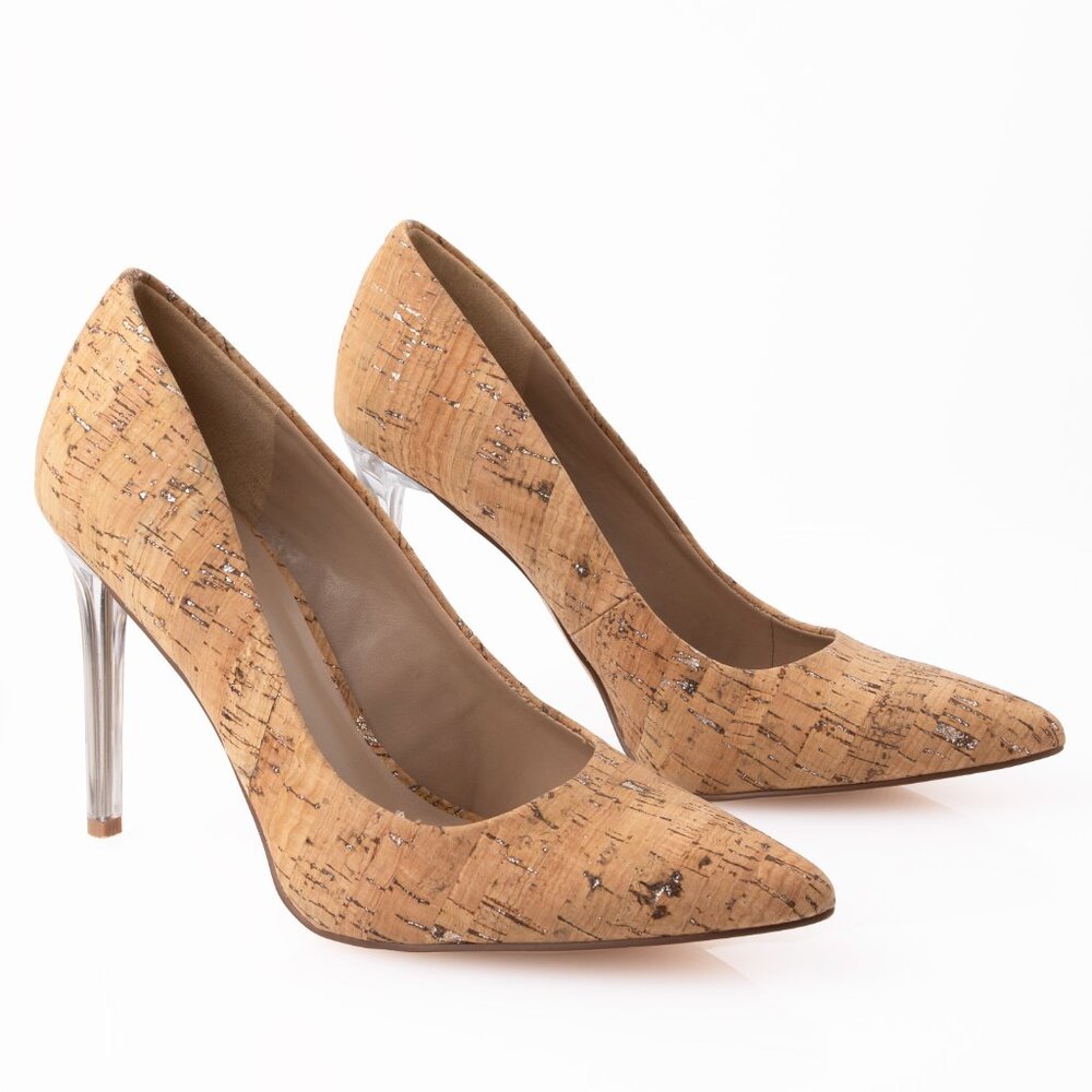 Mix No 6 Silver Accent Cork Texture Pumps w/ Lucite Heels Size 6.5